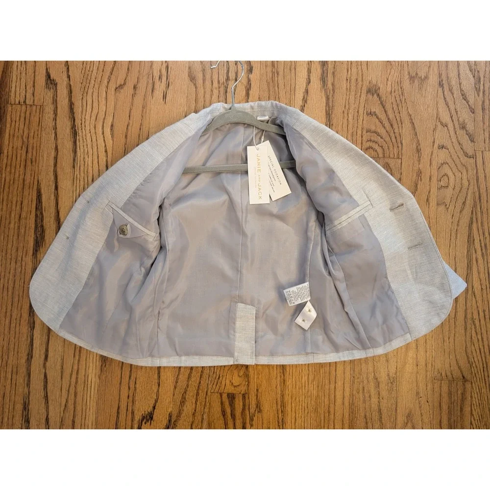 Janie and Jack Boys 2T 3-Piece Suit Set Grey Blazer Pants Cap Outfit Linen Blend